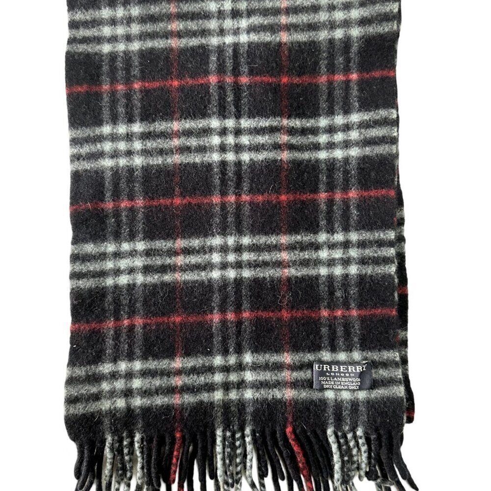 Burberry Classic Check Scarf Black 100% Lambswool Unisex Scarf Made In England - Picture 2 of 7